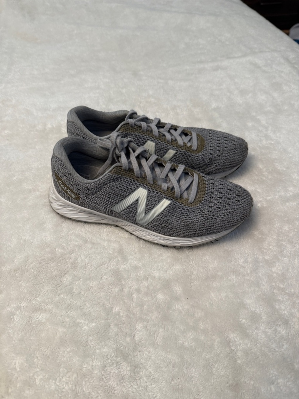 New Balance Gray Knit Running Shoes with White N Accent
